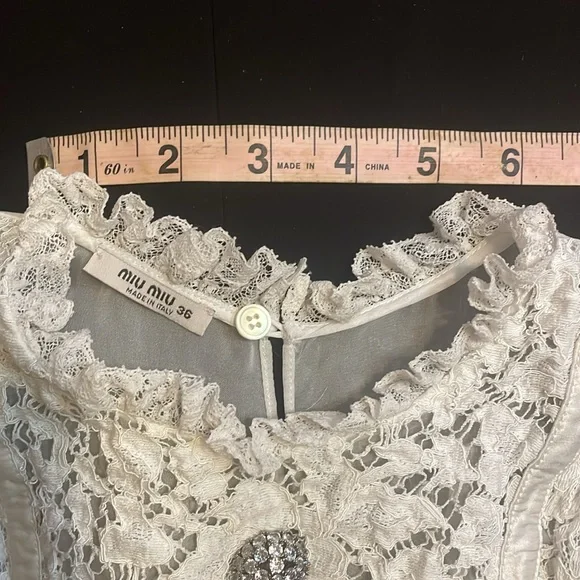 Miu Miu Mini~dress Silk, Lace, Crystal Embellishments, Length👌, Check! - Picture 12 of 15